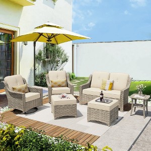 XIZZI 6 Pieces Furniture Set with Swivel Rocking Chairs, Furniture Sofa Set with Ottomans and Loveseat, Rattan Conversation Couch Set - 1 of 4