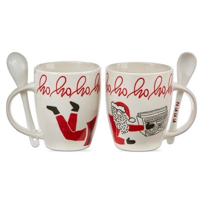 tagltd Hohoho Santa Mug with Spoon 12oz Red Bone China Christmas Drinkware 4.5in H x 3.5in Dia Dishwasher Safe