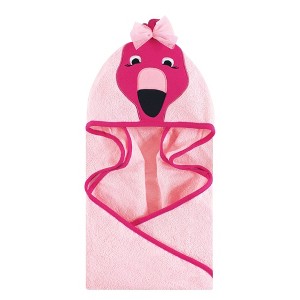 Hudson Baby Infant Girl Cotton Animal Face Hooded Towel, Flamingo, One Size - 1 of 1