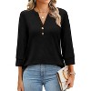 Women 3/4 Sleeve Shirts Notch V Neck Tops Casual Dressy Blouses Beach Vacation Tunic Tops - 3 of 4