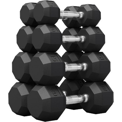 Rubber Coated Hex Dumbbell Weight Set, Multiple Sizes Exercise & Fitness Dumbbells,100LB Set, for Muscle Toning, Strength Building