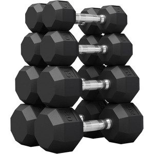 Rubber Coated Hex Dumbbell Weight Set, Multiple Sizes Exercise & Fitness Dumbbells,100LB Set, for Muscle Toning, Strength Building - 1 of 4