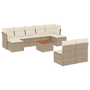 vidaXL Patio Sofa Set with Cushions Outdoor Furniture 10 Piece Poly Rattan - Beige and Cream - 1 of 4