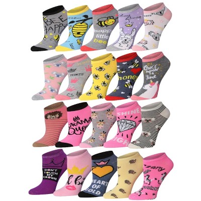Tipi Toe Women's 20 Pairs Colorful Playful Wilderness Patterned Low Cut/No Show Socks