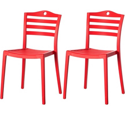 Fabulaxe Plastic Dining Chair with Ladderback Design, Red Set of 2