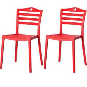 Fabulaxe Plastic Dining Chair with Ladderback Design, Red Set of 2 - 1 of 4