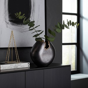 Modern Glam Metal Vase - Decorative Accent for Home, Office, Bedroom & Living Room - Distressed Metallic Finish - Stylish Centerpiece - 11" Black - 1 of 4