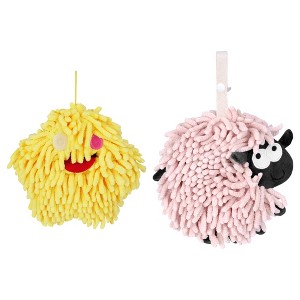 REGALWOVEN 2 Packs Cute Sheep Shape Absorbent Fast Drying Chenille Hand Towels with Hanging Loop 7" x 7" - 1 of 4