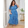 Whizmax V Neck Wrap Maxi Dress for Plus Size Women High Waist Ruffle Summer Casual Floral Dress with Belt - 3 of 4
