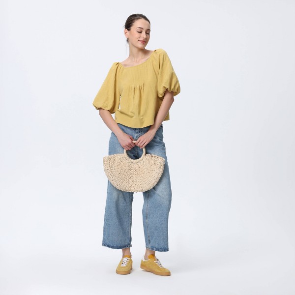 Blusa de Manga Corta con Espalda Descubierta y Efecto Globos para Mujer - A New Day™ 3