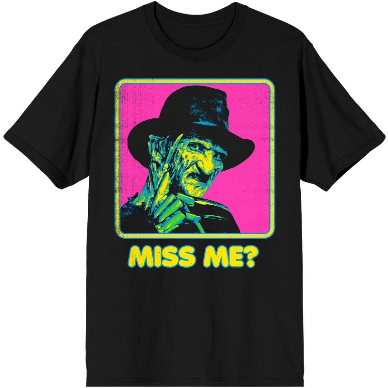 Nightmare On Elm Street Freddy Krueger Neon Miss Me Crew Neck Short Sleeve Women's Black T-shirt, 1 of 4