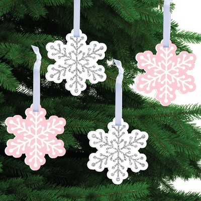 Big Dot of Happiness Pink Winter Wonderland - Holiday Snowflake Birthday Party and Baby Shower Decorations - Christmas Tree Ornaments - Set of 12