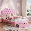 Clearance, Bed Frame with LED Upholstered Headboard, Storage Drawer, Crystal Tufting, for Kids and Teens - 3 of 4