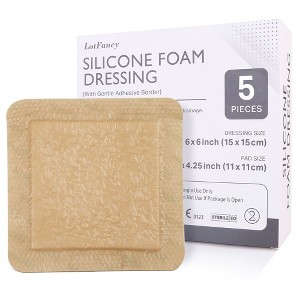 LotFancy Silicone Foam Dressing, 6x 6 in, 5 Count, Wound Dressing with Border, Bed Sores Bandage - 1 of 4