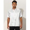 Lars Amadeus Men's Summer Short Sleeve Point Collar Button Down Satin Shirts - 2 of 4
