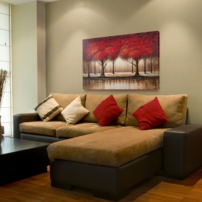 35" x 47" Red Trees Landscape Canvas Wall Art