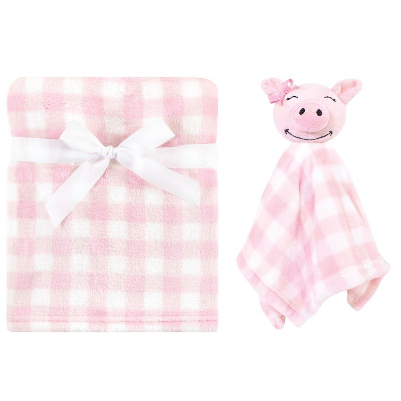 Hudson Baby Infant Girl Plush Blanket with Security Blanket, Pig, One Size, 1 of 5