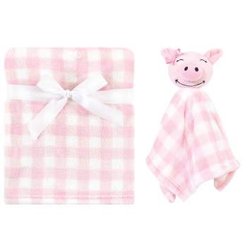 Hudson Baby Infant Girl Plush Blanket with Security Blanket, Pig, One Size