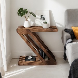 Hommoo Solid Wood Z-Shaped End Table, 2-Tier Storage Side Table - 1 of 4