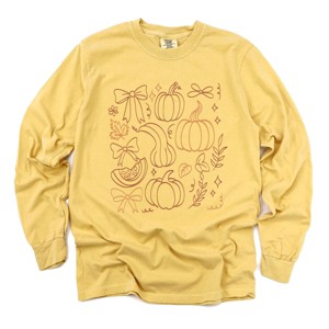 Simply Sage Market Coquette Pumpkin And Leaves Outline Garment Dyed Long Sleeve - 1 of 4