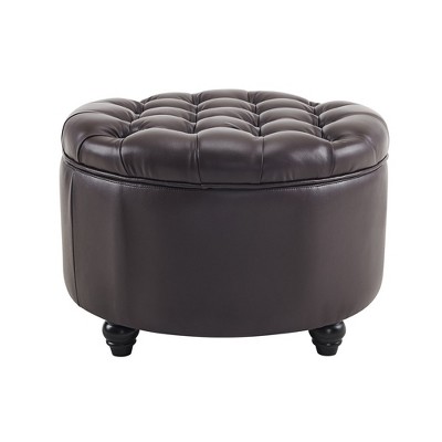 Ottoman with Storage,Foot Rest Round Bag Floor Chair for Bedroom or Entryway in Dark Brown