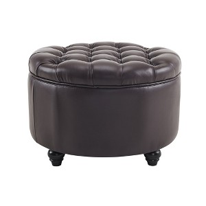 Ottoman with Storage,Foot Rest Round Bag Floor Chair for Bedroom or Entryway in Dark Brown - 1 of 4