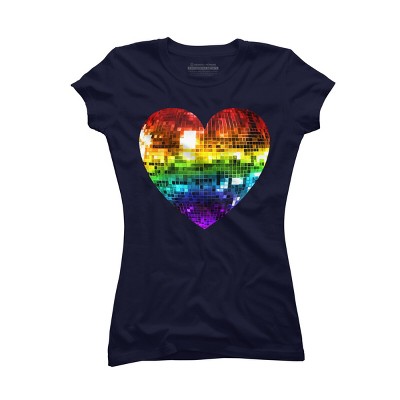 Adult Design By Humans Disco Ball Rainbow Heart By melvillesT-Shirt