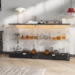 Famapy Tempered Glass Liquor Display Cabinet with LED Lighting & Lock Modern Wine Cabinet Full Transparent Tempered Glass - 1 of 4
