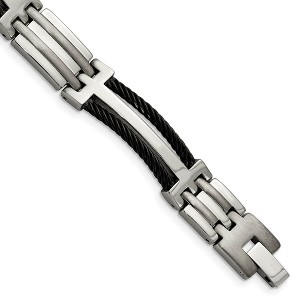 Black Bow Jewelry 11mm Men's Titanium and Black Cable Link Bracelet - 8.5 Inch - 1 of 4