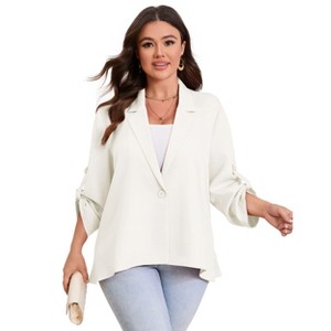 BLUEMING Womens Plus Size Long Sleeve Lapel Collar Draped Open Front Flowy Work Office Jacket Suit Blazer - 1 of 4
