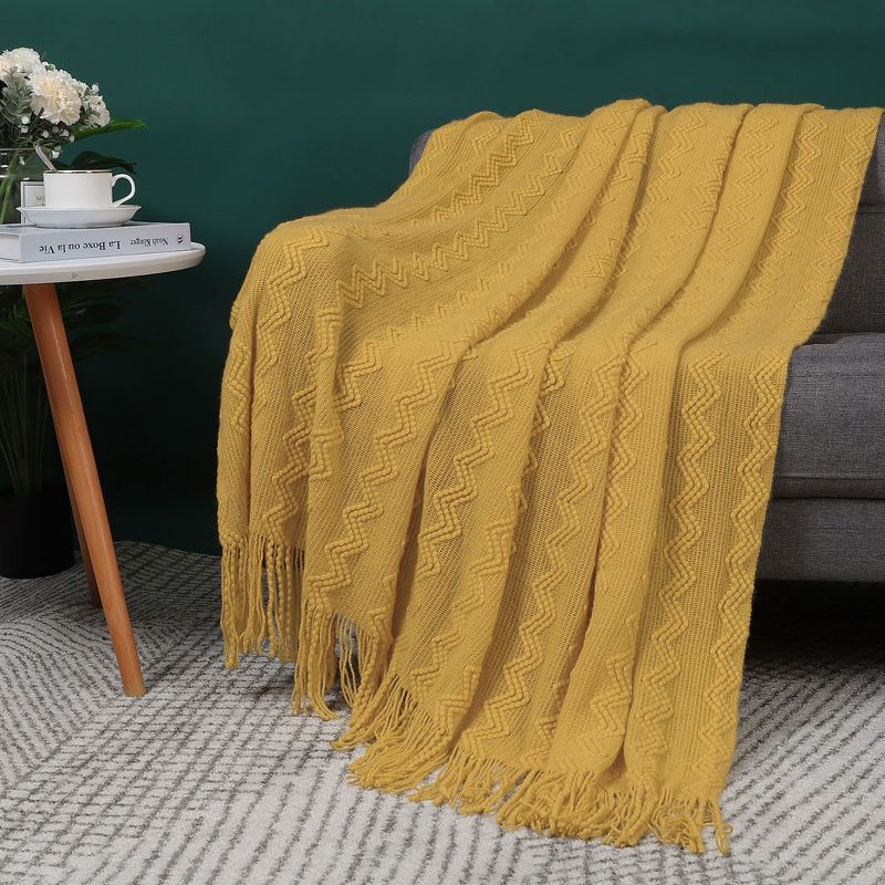 PiccoCasa Wavy Pattern Decorative Knit with Tassels Throw Blanket, 5 of 9
