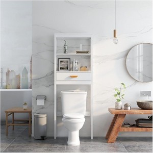 Acekool Bathroom Over Toilet Storage Cabinet with 1 Drawer and 2 Open Shelves,  Freestanding Wooden Storage Shelf for Bathroom White - 1 of 4