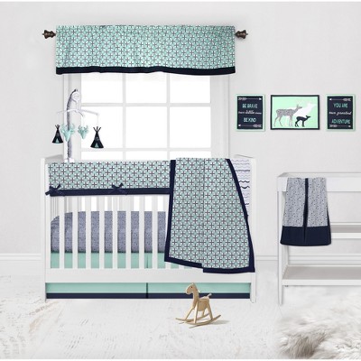 Bacati - Noah Mint Navy 10 pc Crib Bedding Set with Long Rail Guard Cover