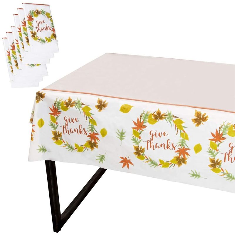 Juvale 6 Pack Thanksgiving Plastic Tablecloth, Fall Themed Party Decor (54 x 108 Inches), 1 of 6