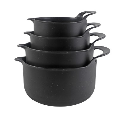 COOK WITH COLOR Nesting Plastic Mixing Bowl Set with Pour Spouts and Handles, Black Speckled, 6 Piece Non-Slip
