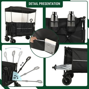 Collapsible Foldable Extended Wagon with canopy,480lbs Weight Capacity, Heavy Duty Folding Utility Garden Cart with Big All-Terrain - 1 of 4