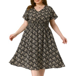 Agnes Orinda Women's Stylish Plus Size Trendy Smocked Waist A-Line Flowy Midi Sundresses - 1 of 4