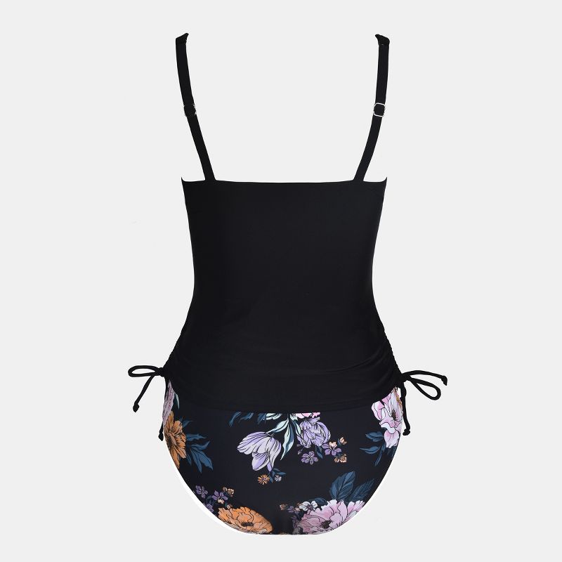 Women's Cutout Drawstring Tankini Top & Floral Mid Waist Bikini Set Swimsuit - Cupshe, 2 of 6