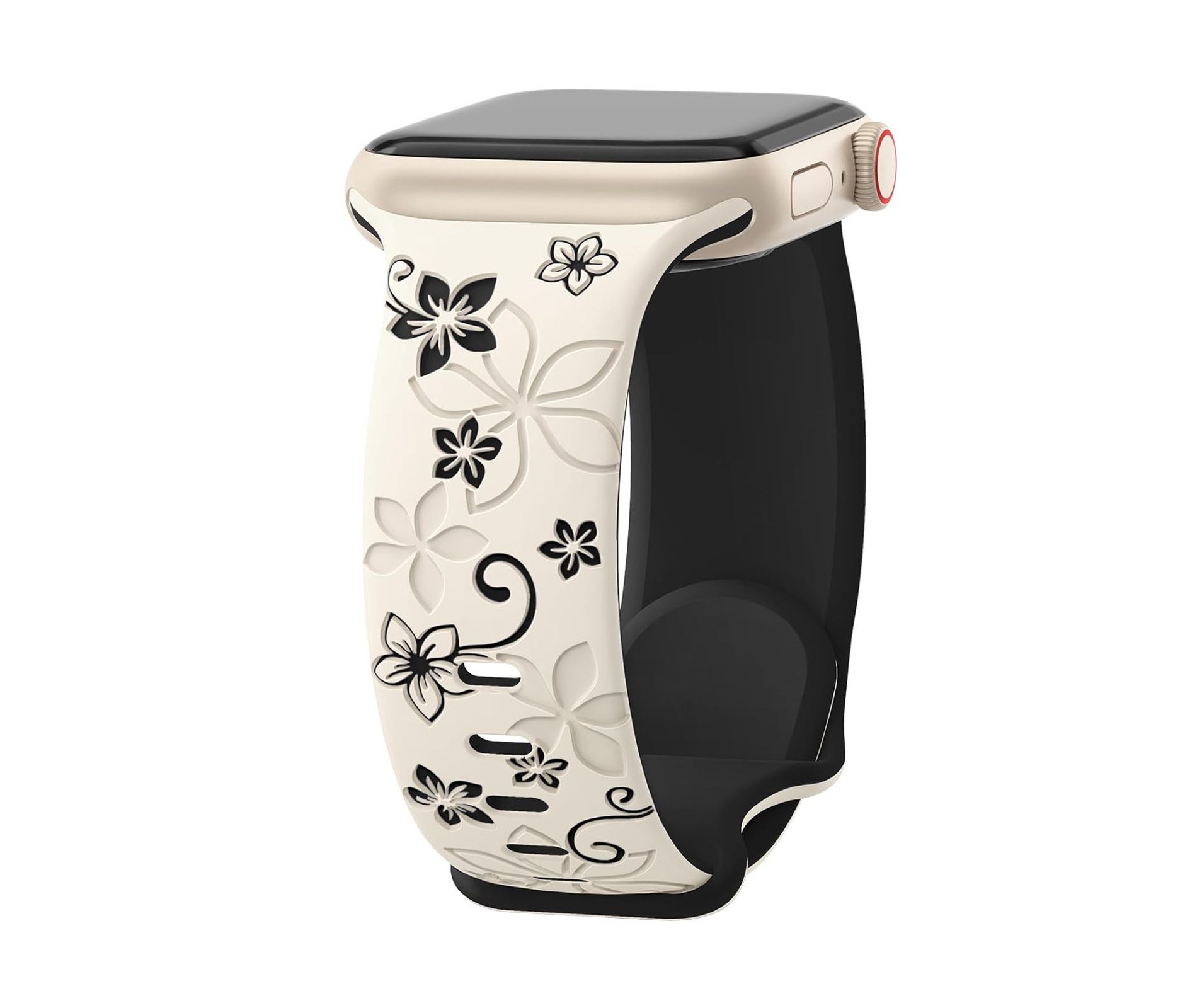 HTUTWOO Floral Engraved Bands Compatible With Apple Watch Band ,For Women,Cute Flower iWatch Bands Soft Silicone Sport Strap For iWatch Series