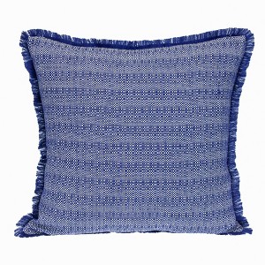 HomeRoots 24" Blue and White Striped Cotton Throw Pillow With Fringe - 1 of 4
