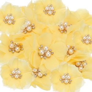 Unique Bargains Rhinestone Pearl Chiffon Flower for DIY Craft Wedding Party 15 Pcs - 1 of 4