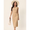 Seta T Women's Sleeveless Midi Round Neck Waist Cut Out Split Slit Ribbed Bodycon Dress - 2 of 4