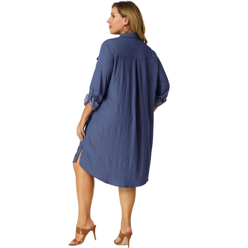 Agnes Orinda Women's Plus Size Chambray Shirt Long Sleeve Chest Pocket Denim Jacket, 5 of 7