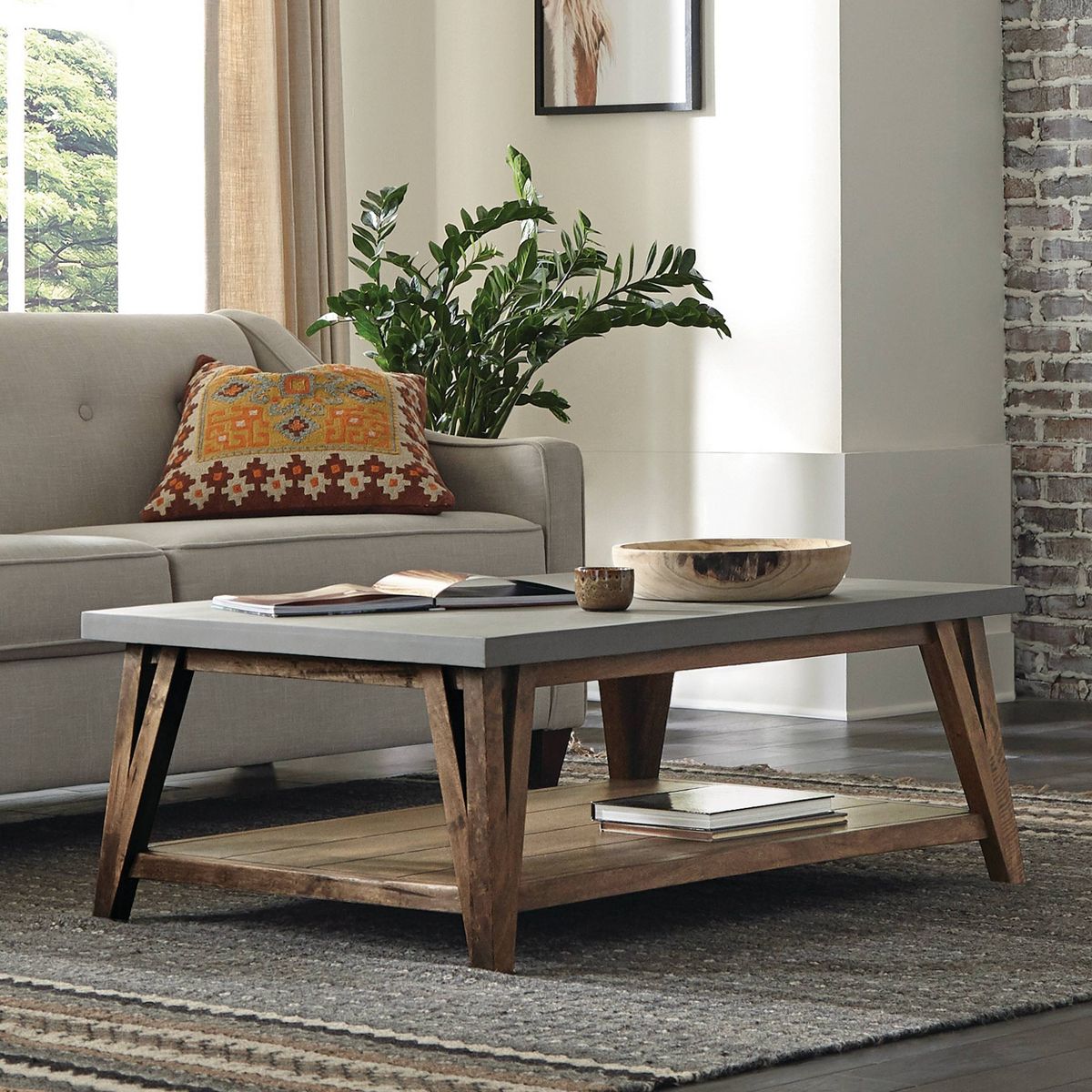 Brookside Coffee Table Concrete Coated Top and Wood Light - Alaterre Furniture - thumbnail 5