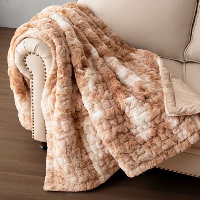 NicBex 50x60 Inch Tie Dye Ruched Faux Fur Throw Fuzzy Cozy Luxury Blanket for Bed Chair Sofa,Brown