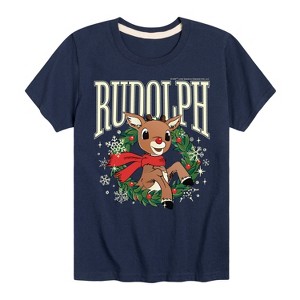 Boys' - Rudolph - Rudolph Wreath Collegiate Short Sleeve Graphic T-Shirt - 1 of 4