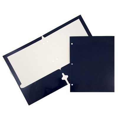 JAM Paper Laminated Glossy 3 Hole Punch Two-Pocket School Folders Navy Blue 385GHPNAD