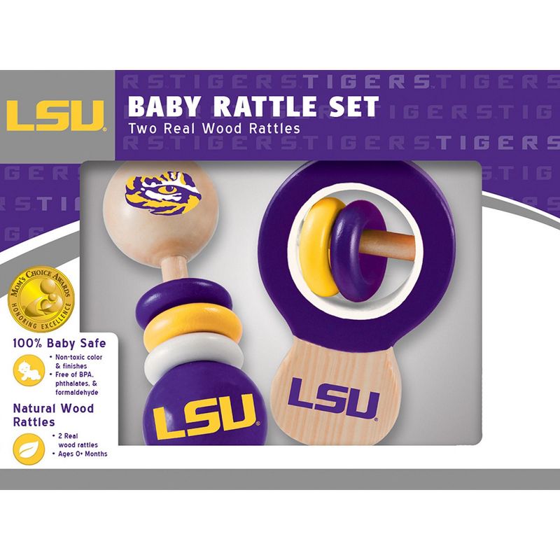 Baby Fanatic Wood Rattle 2 Pack - NCAA LSU Tigers Baby Toy Set, 1 of 5