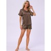 INSPIRE CHIC Womens Lounge Set Satin V Neck Elastic Waist Contrast Color Short Sleeve Shorts Set Pajama Set - 2 of 4