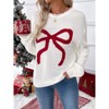 Garvee Womens Bow Knit Sweater Crew Neck Long Sleeve Knitted Pullover Contrast Trim Knitwear - 2 of 4